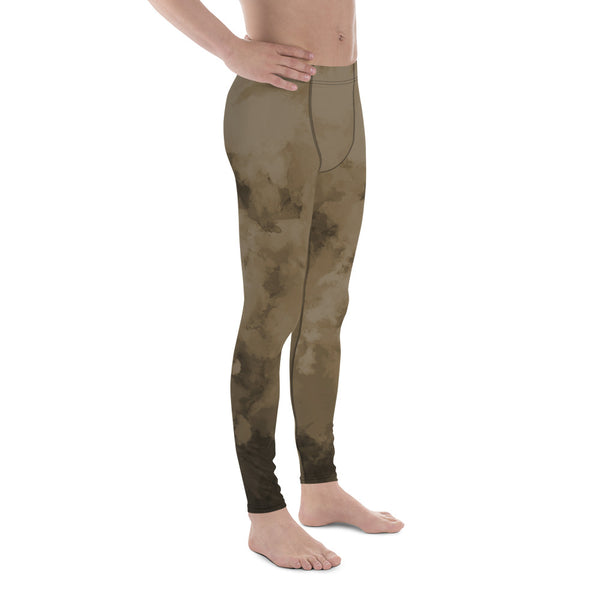 Brown Abstract Best Men's Leggings, Brown Clouds Cute Abstract Designer Print Sexy Meggings Men's Workout Gym Tights Leggings, Men's Compression Tights Pants - Made in USA/ EU/ MX (US Size: XS-3XL) 
