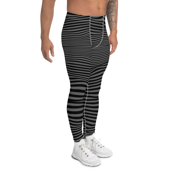 Black Grey Curvy Men's Leggings, Great Wave Abstract Pattern Designer Print Sexy Meggings Men's Workout Gym Tights Leggings, Men's Compression Tights Pants - Made in USA/ EU/ MX (US Size: XS-3XL) Patterned&nbsp;Leggings For Men, Tights Workout, Men's Compression Pants, Mens Festival Leggings, Mens Leggings Fashion, Mens Tights