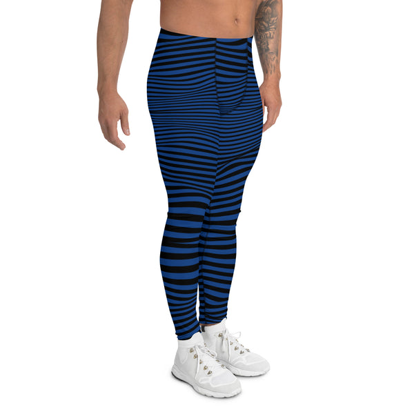 Blue Meshed Abstract Men's Leggings, Best Modern Striped Minimalist Premium Designer Print Sexy Meggings Men's Workout Gym Tights Leggings, Men's Compression Tights Pants - Made in USA/ EU/ MX (US Size: XS-3XL) 