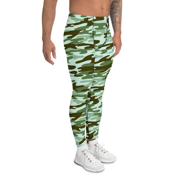 Green Shade Camouflaged Men's Leggings, Army Camouflage Military Print Premium Quality Designer Print Sexy Meggings Men's Workout Gym Tights Leggings, Men's Compression Tights Pants - Made in USA/ EU/ MX (US Size: XS-3XL) 