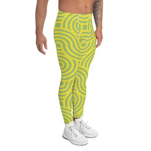 Green Blue Swirl Men's Leggings, Swirl Colorful Festive Rave Party Print Signature  Designer Print Sexy Meggings Men's Workout Gym Tights Leggings, Men's Compression Tights Pants - Made in USA/ EU/ MX (US Size: XS-3XL) Swirl Tights 