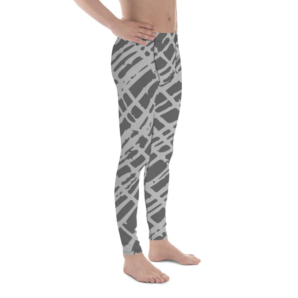 Grey Abstract Best Men's Leggings, Grey Cute Abstract Designer Print Sexy Meggings Men's Workout Gym Tights Leggings, Men's Compression Tights Pants - Made in USA/ EU/ MX (US Size: XS-3XL) 