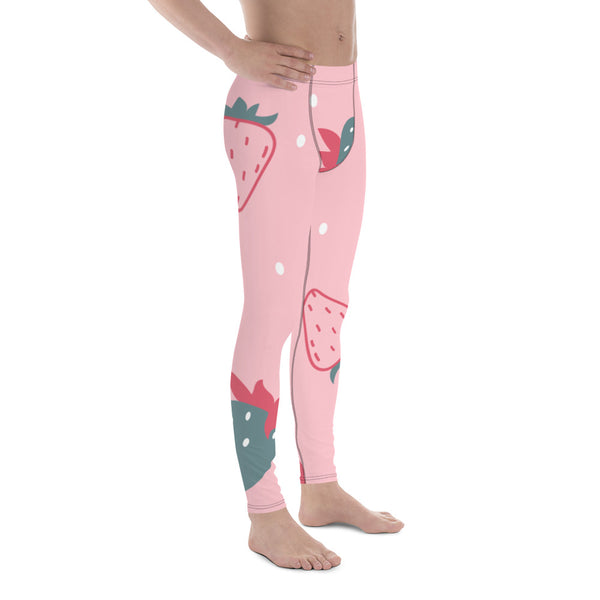 Strawberry Pink Best Men's Leggings, Cute Strawberry Abstract Pink Print Sexy Meggings Men's Workout Gym Tights Leggings, Men's Compression Tights Pants - Made in USA/ EU/ MX (US Size: XS-3XL)&nbsp;