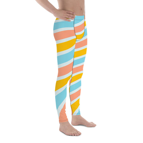 Rainbow Swirl Best Men's Leggings, Rainbow Striped Gay Pride Designer Print Sexy Meggings Men's Workout Gym Tights Leggings, Men's Compression Tights Pants - Made in USA/ EU/ MX (US Size: XS-3XL) 