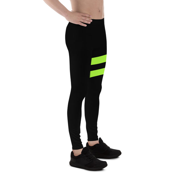 Neon Green Best Men's Leggings, Neon Green and Black Striped Designer Print Sexy Meggings Men's Workout Gym Tights Leggings, Men's Compression Tights Pants - Made in USA/ EU/ MX (US Size: XS-3XL)&nbsp;