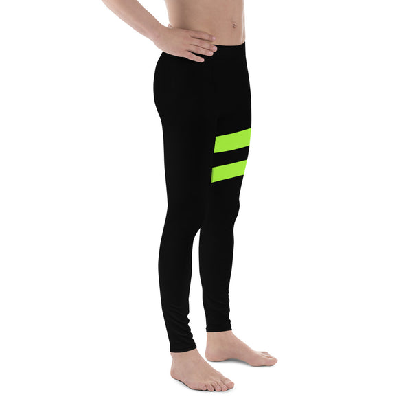 Neon Green Best Men's Leggings, Neon Green and Black Striped Designer Print Sexy Meggings Men's Workout Gym Tights Leggings, Men's Compression Tights Pants - Made in USA/ EU/ MX (US Size: XS-3XL)&nbsp;