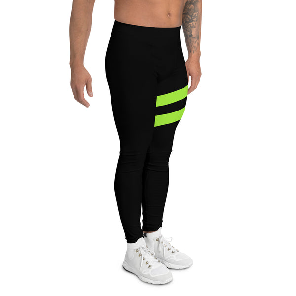 Neon Green Best Men's Leggings, Neon Green and Black Striped Designer Print Sexy Meggings Men's Workout Gym Tights Leggings, Men's Compression Tights Pants - Made in USA/ EU/ MX (US Size: XS-3XL)&nbsp;