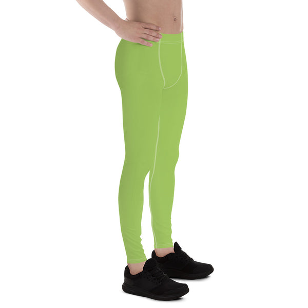 Mint Green Color Men's Leggings, Solid Bright Green Solid Color Best Modern Sexy Meggings Men's Workout Gym Sports Running Tights Leggings, Men's Compression Tights Pants - Made in USA/ EU/MX (US Size: XS-3XL)