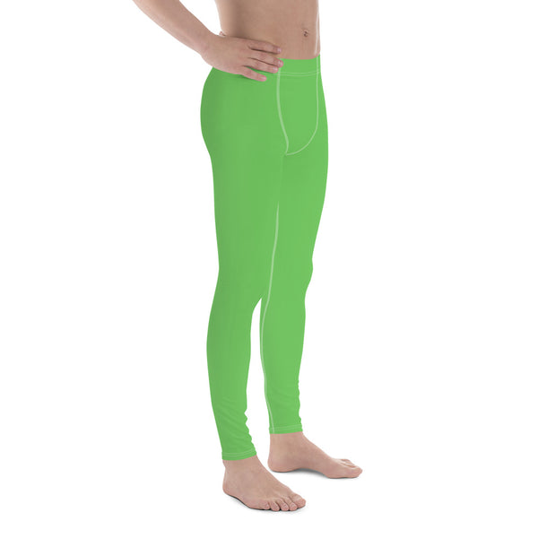 Pastel Green Color Men's Leggings, Solid Bright Pastel Apple Green Solid Color Best Modern Sexy Meggings Men's Workout Gym Sports Running Tights Leggings, Men's Compression Tights Pants - Made in USA/ EU/MX (US Size: XS-3XL)