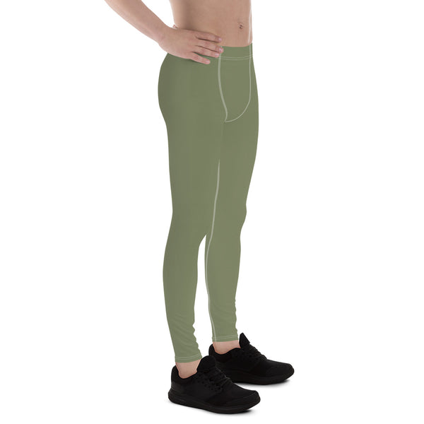 Green Solid Color Men's Leggings, Simplistic Sage Pastel Green Solid Color Best Modern Sexy Meggings Men's Workout Gym Sports Running Tights Leggings, Men's Compression Tights Pants - Made in USA/ EU/MX (US Size: XS-3XL)