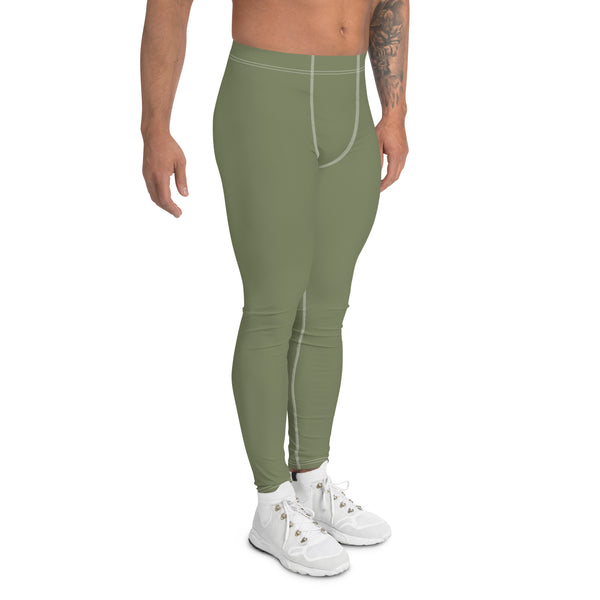 Sage Green Solid Men's Leggings, Solid Green Pastel Color Men's Running Sports Gym Tights