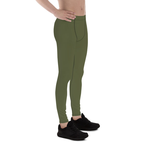 Dirty Green Solid Men's Leggings, Solid Dark Green Solid Color Best Modern Sexy Meggings Men's Workout Gym Sports Running Tights Leggings, Men's Compression Tights Pants - Made in USA/ EU/MX (US Size: XS-3XL)