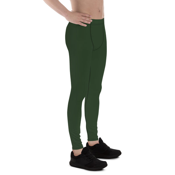 Forest Green Solid Men's Leggings, Dark Pine Tree Green Solid Color Best Modern Sexy Meggings Men's Workout Gym Sports Running Tights Leggings, Men's Compression Tights Pants - Made in USA/ EU/MX (US Size: XS-3XL)