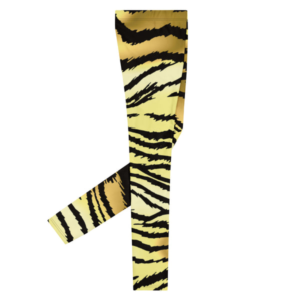 Brown Tiger Striped Men's Leggings, Classic Brown Tiger Leggings, Brown Tiger Pants For Men, Rave Party Tiger Striped Animal Print Sexy Meggings Men's Workout Gym Tights Leggings, Men's Compression Tights Pants - Made in USA/ EU/ MX (US Size: XS-3XL) 