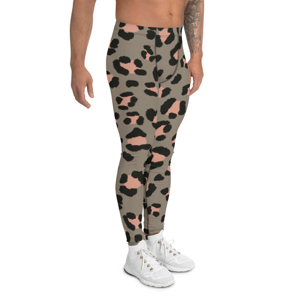 Wild Pink Leopard Men's Leggings, Leopard Animal Print Best Premium Running Tights For Men - Made in USA/EU/MX