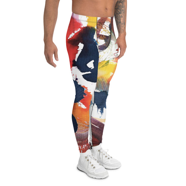 Watercolor Mixed Abstract Men's Leggings, Abstract Best Designer Print Sexy Meggings Men's Workout Gym Tights Leggings, Men's Compression Tights Pants - Made in USA/ EU/ MX (US Size: XS-3XL) 