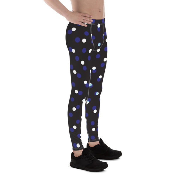 Black White Polka Dots Meggings, Dotted Sexy Meggings Men's Workout Gym Tights Leggings, Men's Compression Tights Pants - Made in USA/ EU/ MX (US Size: XS-3XL) 