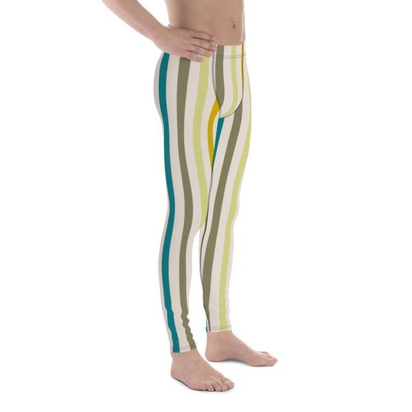 Vertical Striped Retro Style Tights, Vertical Striped Meggings Compression Tights For Men- Made in USA/EU/MX