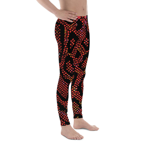 Red Snake Skin Print Meggings, Best Men's Leggings Designer Running Tights- Made in USA/EU/MX