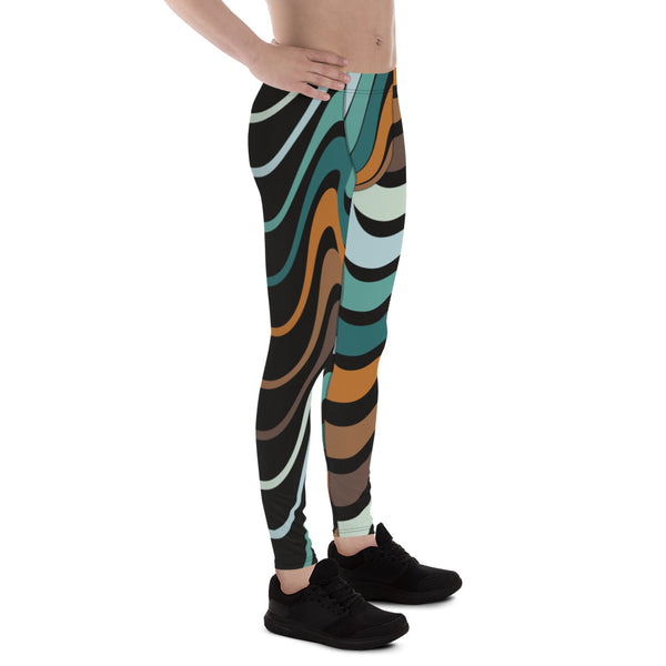 Retro Waves Men's Leggings, Colorful Multi-Colored Wavy Print Designer Men's Leggings Tights Pants - Made in USA/EU/MX (US Size: XS-3XL)&nbsp;Sexy Meggings Men's Workout Gym Tights Leggings