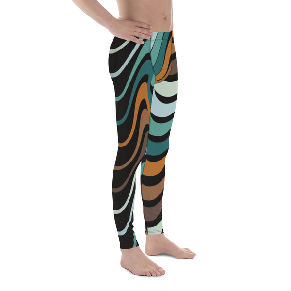 Retro Waves Men's Leggings, Colorful Multi-Colored Wavy Print Designer Men's Leggings Tights Pants - Made in USA/EU/MX (US Size: XS-3XL)&nbsp;Sexy Meggings Men's Workout Gym Tights Leggings