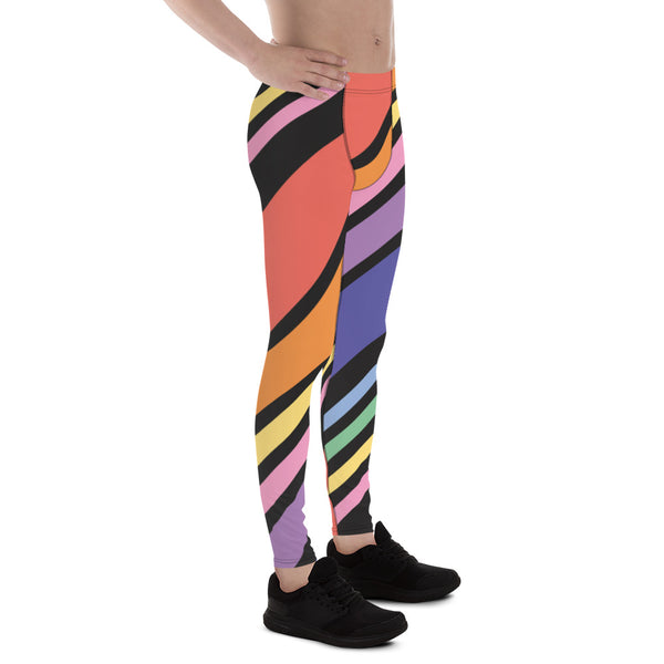 Colorful Diagonally Striped Meggings, Diagonal Striped Best Multicolored Abstract Designer Print Sexy Meggings Men's Workout Gym Tights Leggings, Men's Compression Tights Pants - Made in USA/ EU/ MX (US Size: XS-3XL)&nbsp;