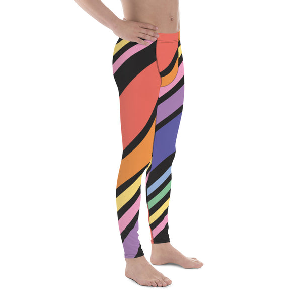 Colorful Diagonally Striped Meggings, Diagonal Striped Best Multicolored Abstract Designer Print Sexy Meggings Men's Workout Gym Tights Leggings, Men's Compression Tights Pants - Made in USA/ EU/ MX (US Size: XS-3XL)&nbsp;