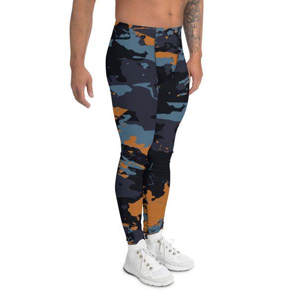 Black Brown Camo Men's Leggings, Camouflaged Military Print Premium Classic Elastic Comfy Men's Leggings Fitted Tights Pants - Made in USA/MX/EU (US Size: XS-3XL) Spandex Meggings Men's Workout Gym Tights Leggings, Compression Tights, Kinky Fetish Men Pants