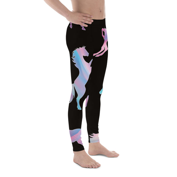Colorful Horse Print Men's Leggings, Mystical Horse Pattern Designer Premium Men's Rave Tights, Sexy Meggings Men's Workout Gym Tights Leggings, Men's Compression Tights Pants - Made in USA/ EU/ MX (US Size: XS-3XL) 