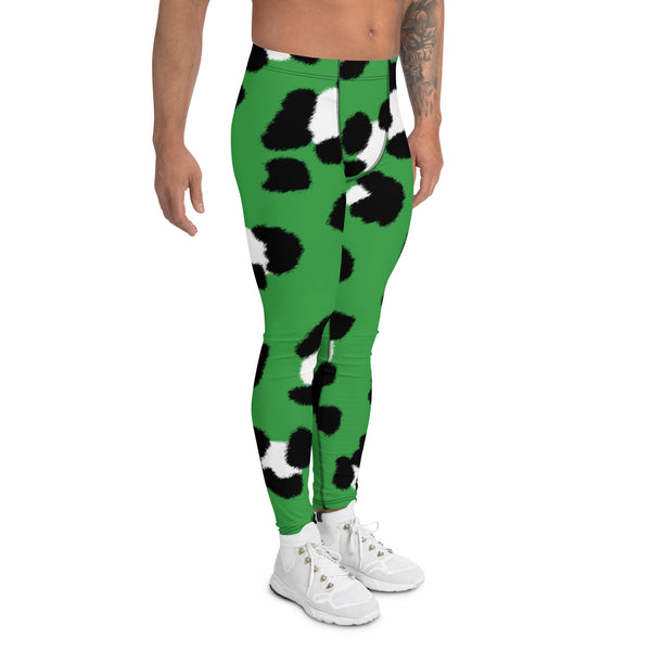 Green Leopard Print Men's Leggings, Animal Leopard Print Best Designer Meggings Tights-Made in USA/EU/MX