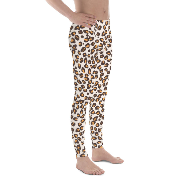 Brown Orange Leopard Print Meggings, Animal Leopard Print Designer Sexy Meggings Men's Workout Gym Tights Leggings, Men's Compression Tights Pants - Made in USA/ EU/ MX (US Size: XS-3XL) 