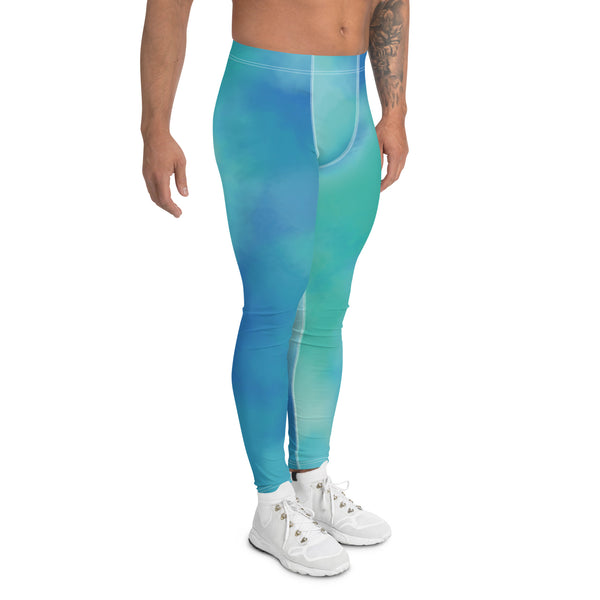 Abstract Blue Men's Leggings, Blue Green Abstract Designer Print Sexy Meggings Men's Workout Gym Tights Leggings, Men's Compression Tights Pants - Made in USA/ EU/ MX (US Size: XS-3XL) 