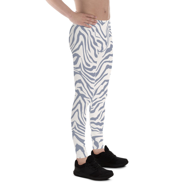 Grey Zebra Print Men's Leggings, Grey and White Zebra Striped Animal Designer Print Sexy Meggings Men's Workout Gym Tights Leggings, Men's Compression Tights Pants - Made in USA/ EU/ MX (US Size: XS-3XL)&nbsp;