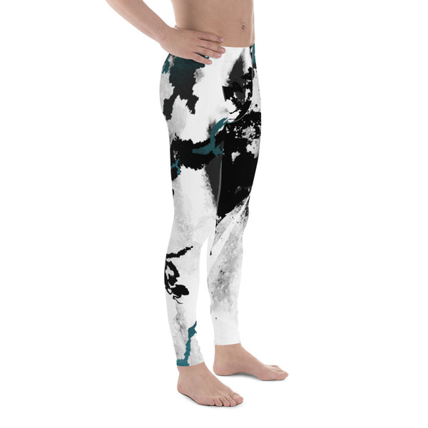 White Black Abstract Men's Leggings, Abstract Best Designer Print Sexy Meggings Men's Workout Gym Tights Leggings, Men's Compression Tights Pants - Made in USA/ EU/ MX (US Size: XS-3XL) 