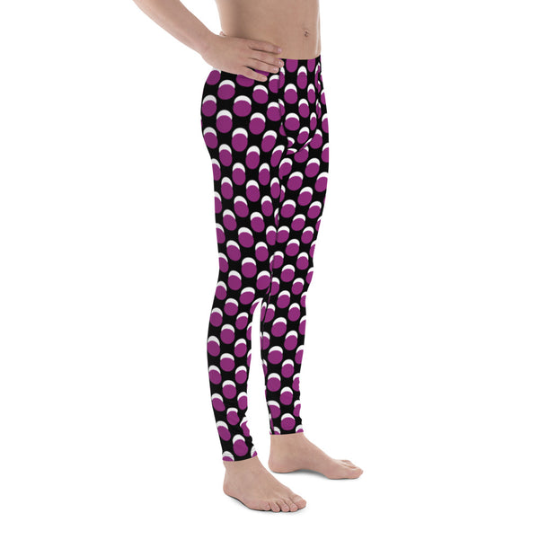 Black Purple Dotted Men's Leggings, Dots Pattern Abstract Designer Print Sexy Meggings Men's Workout Gym Tights Leggings, Men's Compression Tights Pants - Made in USA/ EU/ MX (US Size: XS-3XL)&nbsp;