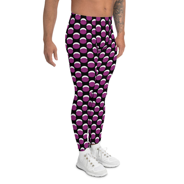 Black Purple Dotted Men's Leggings, Dots Pattern Abstract Designer Print Sexy Meggings Men's Workout Gym Tights Leggings, Men's Compression Tights Pants - Made in USA/ EU/ MX (US Size: XS-3XL)&nbsp;