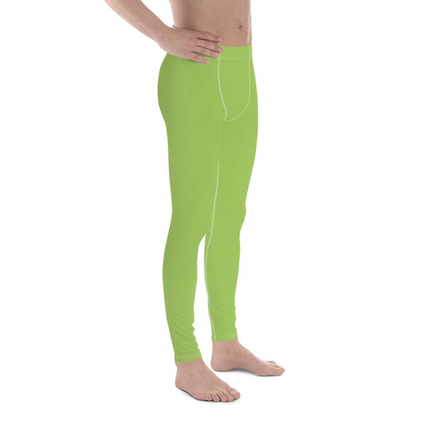 Apple Green Color Men's Leggings, Solid Color Green Print Sexy Meggings Men's Workout Gym Tights Leggings, Men's Compression Tights Pants - Made in USA/ EU/ MX (US Size: XS-3XL) 