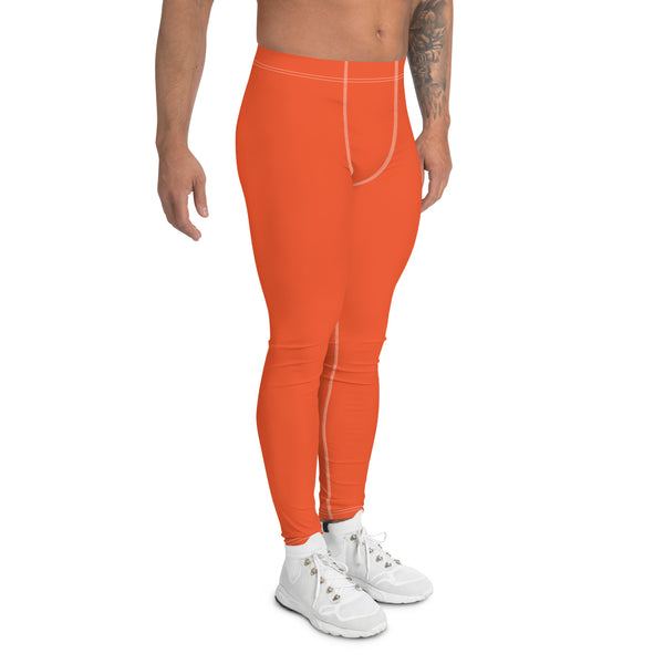 Bright Orange Color Men's Leggings, Solid Orange Color Premium Designer Men's Tight Pants - Made in USA/EU/MX