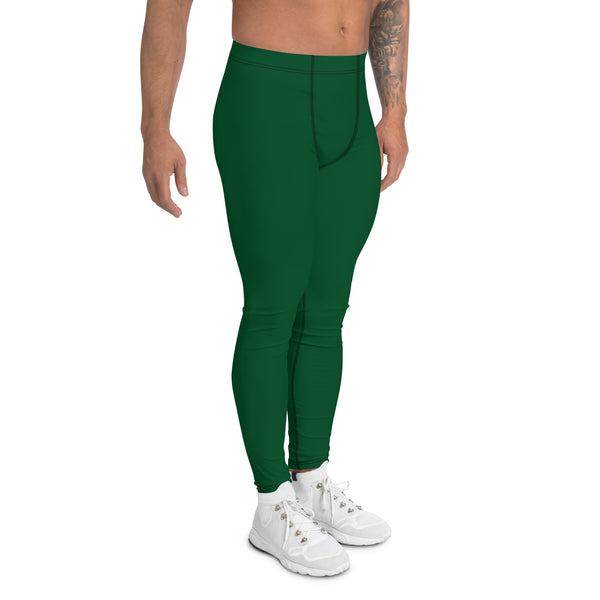 Forest Green Color Men's Leggings, Solid Color Green Premium Designer Men's Tight Pants - Made in USA/EU/MX