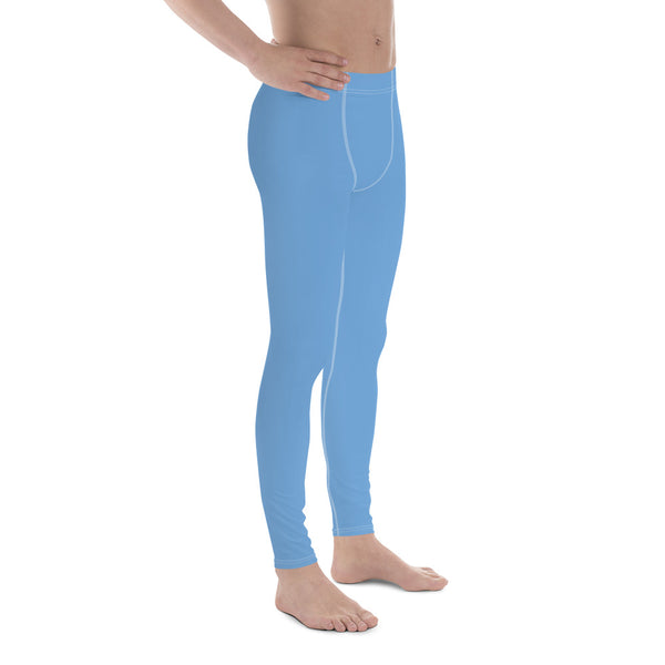 Pastel Blue Color Meggings, Modern Solid Light Blue Solid Color Print Premium Classic Elastic Comfy Men's Leggings Fitted Tights Pants - Made in USA/EU (US Size: XS-3XL) Spandex Meggings Men's Workout Gym Tights Leggings, Compression Tights, Kinky Fetish Men Pants