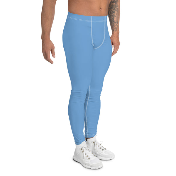 Pastel Blue Solid Color Meggings, Modern Solid Blue Color Designer Spandex Men's Tights/Leggings- Made in USA/ MX/ EU