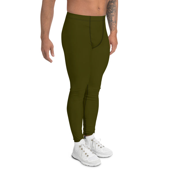 Army Green Color Men's Leggings, Solid Color Green Print Sexy Meggings Men's Workout Gym Tights Leggings, Men's Compression Tights Pants - Made in USA/ EU/ MX (US Size: XS-3XL) 