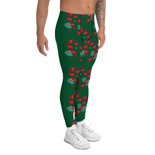 Red Candy Cane Meggings, Green and Red Colorful Christmas Candy Cane Men's tights, Best Designer Christmas Candy Cane Print Sexy Meggings Men's Workout Gym Tights Leggings, Men's Compression Tights Pants - Made in USA/ EU/ MX (US Size: XS-3XL) 
