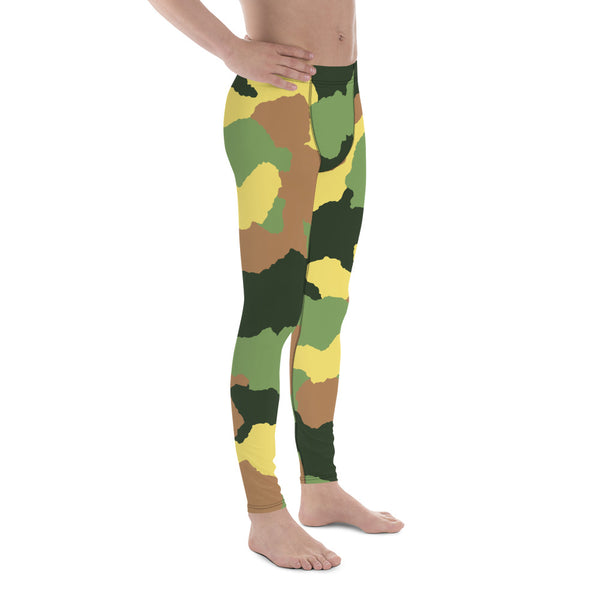 Green Camo Men's Leggings, Best Green Camouflaged Military Army Print Designer Meggings Men's Workout Gym Tights Leggings, Men's Compression Tights Pants - Made in USA/ EU/ MX (US Size: XS-3XL) 