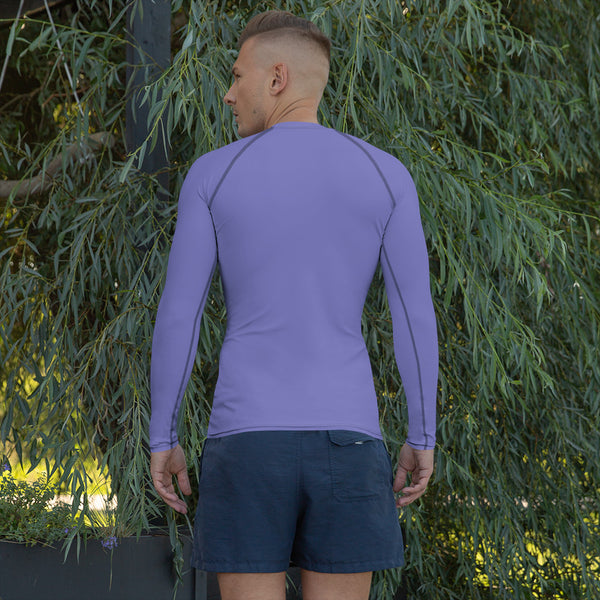 Pastel Purple Color Men's Top, Purple Soli Color Best Men's Rash Guard UPF 50+ Long Sleeves Fitted Designer Polyester Spandex Moisture-Wicking Four Way Stretch Elastic Sportswear For Water Sports Wear - Made in USA/EU/MX (US Size: XS-3XL)