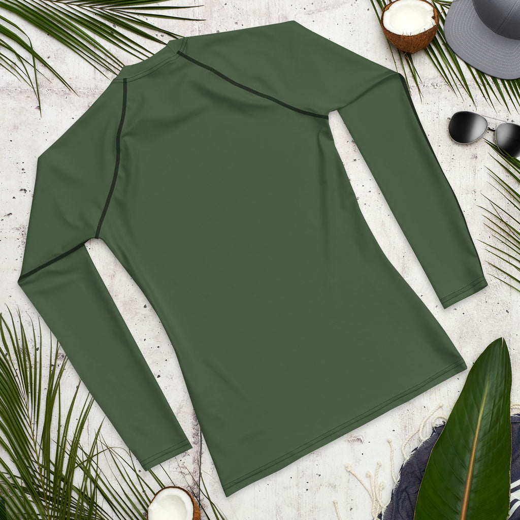 Pine Green Color Men's Top, Best Men's Rash Guard UPF 50+ Long Sleeves Designer Polyester Spandex Sportswear XS