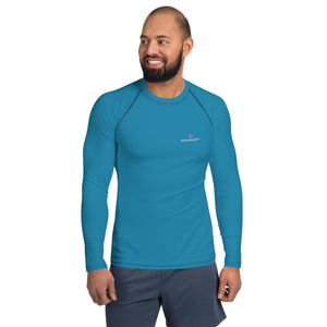 Blue Solid Color Men's Top, Best Men's Rash Guard UPF 50+ Long Sleeves Fitted Designer Polyester Spandex Moisture-Wicking Four Way Stretch Elastic Sportswear For Water Sports Wear - Made in USA/EU/MX (US Size: XS-3XL)