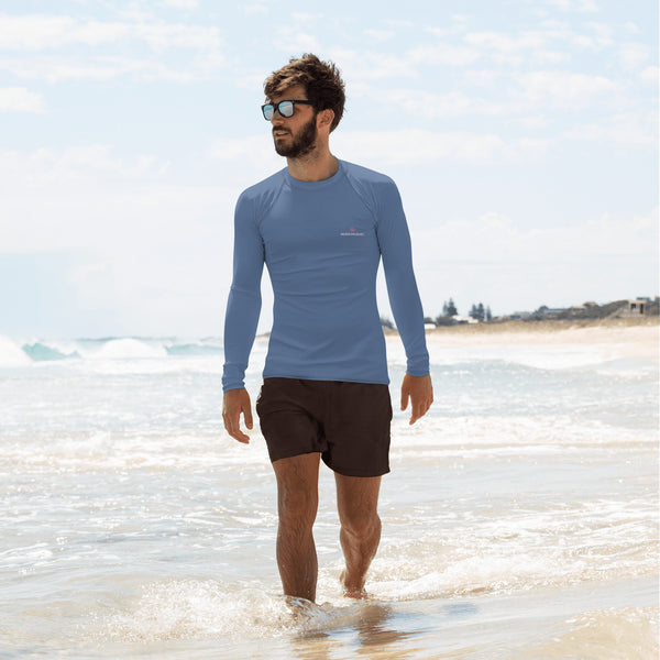 Gray Solid Color Men's Top, Best Men's Rash Guard UPF 50+ Long Sleeves Fitted Designer Polyester Spandex Moisture-Wicking Four Way Stretch Elastic Sportswear For Water Sports Wear - Made in USA/EU/MX (US Size: XS-3XL)