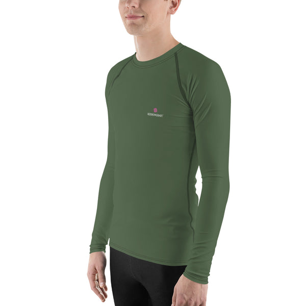 Pine Green Solid Color Men's Top, Pine Green Color Best Men's Rash Guard UPF 50+ Long Sleeves Fitted Designer Polyester Spandex Moisture-Wicking Four Way Stretch Elastic Sportswear For Water Sports Wear - Made in USA/EU/MX (US Size: XS-3XL)