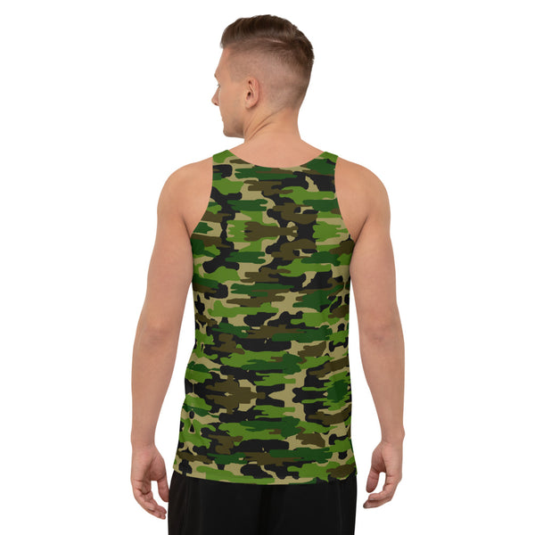 Green Camo Unisex Tank Top, Camouflage Army Military Printed Modern Best Premium Unisex Men's/ Women's Stylish Premium Quality Men's Unisex Tank Top - Made in USA/ Europe/ Mexico (US Size: XS-2XL)